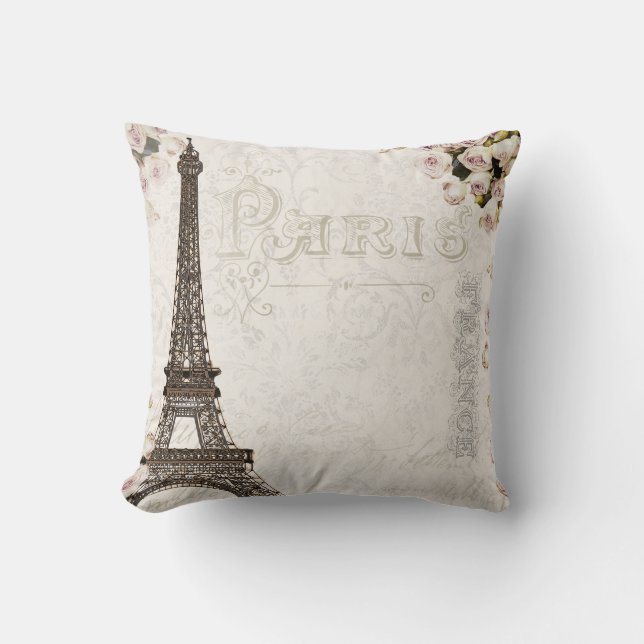 Coussin Paris France Tour Eiffel Roses Roses Glamour (Recto)