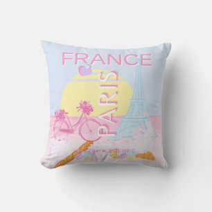 Coussin Paris, France, Travel Art, Preppy, Bleu