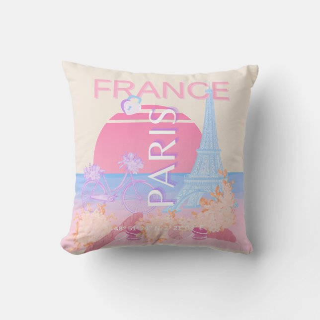 Coussin Paris, France, Travel Art, Preppy, Pastel (Recto)