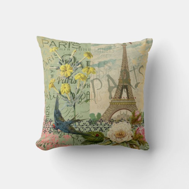 Coussin Paris France Voyage Vintage Art Antique Peinture (Recto)