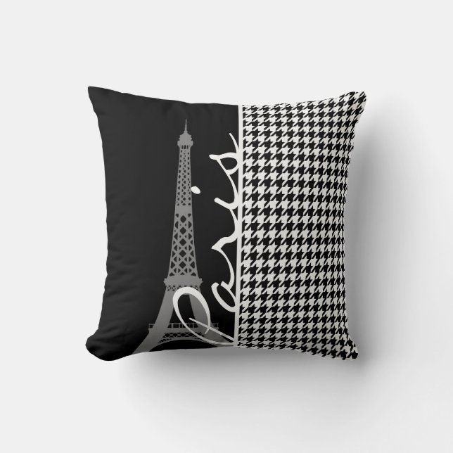 Coussin Paris ; Houndstooth noir et blanc (Recto)