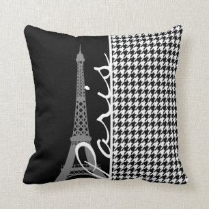 Coussin Paris ; Houndstooth noir et blanc
