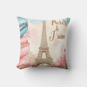 Coussin Paris, Je T'aime - Tour Eiffel avec Macarons