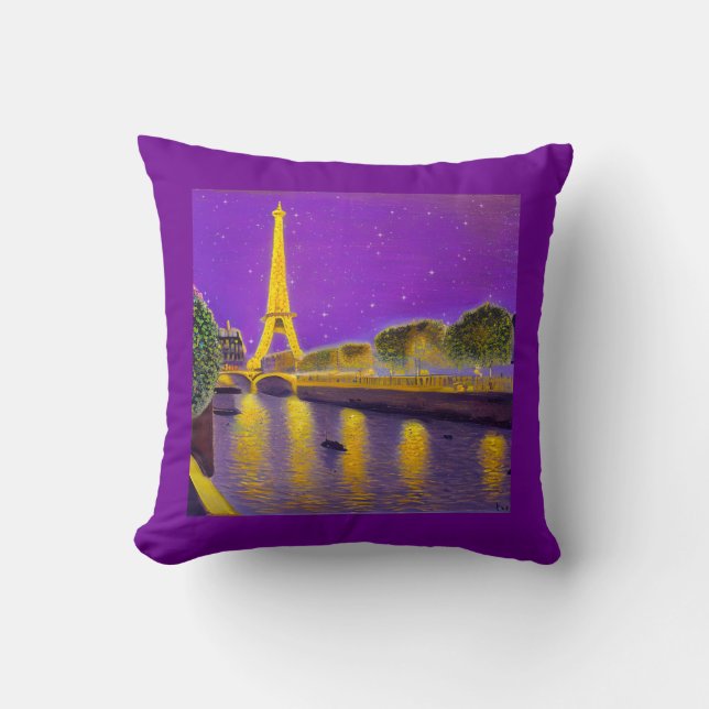 Coussin Paris le long de la Seine sous les étoiles (Recto)