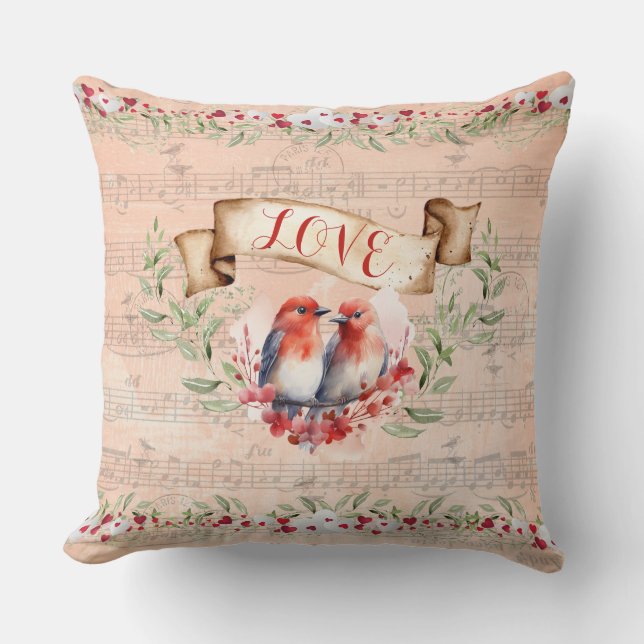 Coussin Paris Love Postmark Birds with Whimsical Notes (Recto)