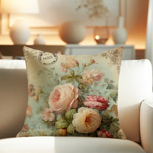 Coussin Paris Marché Fleur Vintage Rose Floral (Créateur téléchargé)