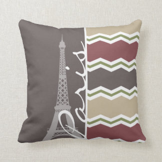 Coussin Paris ; Maroon, Brown, Tan & Green Chevron