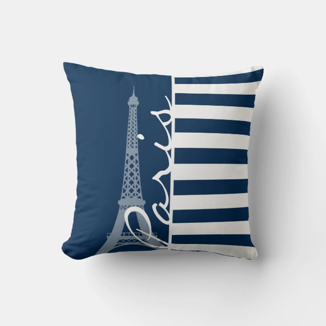 Coussin Paris ; nuits noires Bleues Horizontales (Recto)