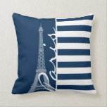 Coussin Paris ; nuits noires Bleues Horizontales<br><div class="desc">Vous aimerez cet élégant design motif Tour Eiffel foncé de nuit Bleu Horizontal Stripes ! Nous vous invitation à notre boutique, Fête des mariées Shop, pour voir ce motif cool sur beaucoup plus de grands produits personnalisables, y compris les cadeaux de mariée mignonette, Timbres pour mariage modernes, et les invitations...</div>
