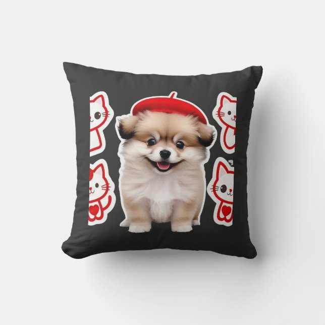Coussin Paris Pup & Kitty Crew � Chien et chat au béret mi (Recto)