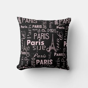 Coussin Paris rose et noir, Paris imprimé