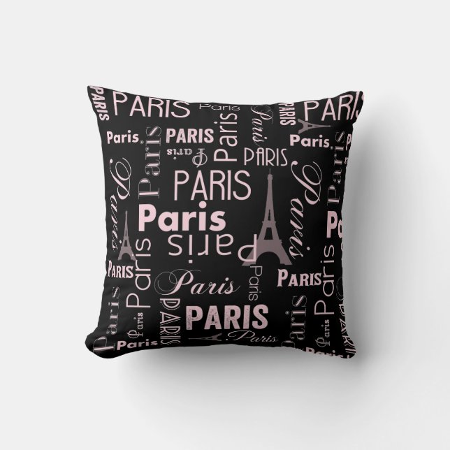 Coussin Paris rose et noir, Paris imprimé (Recto)