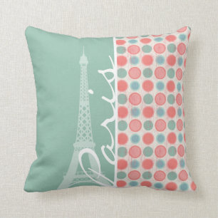 Coussin Paris ; Saumon, rose de corail, et Seafoam