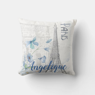 Coussin Paris Scène et Fleurs Bleues Personnalisées