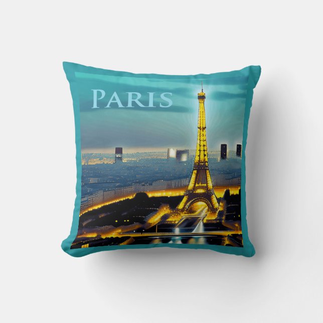 Coussin Paris sous un ciel bleu turquoise (Recto)