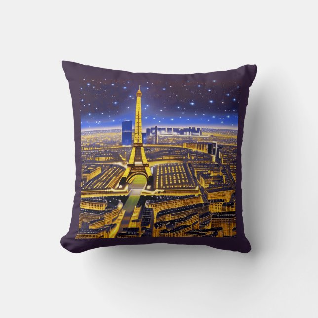 Coussin Paris sous un ciel étoilé violet (Recto)