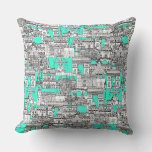 Coussin Paris toile aquamarine