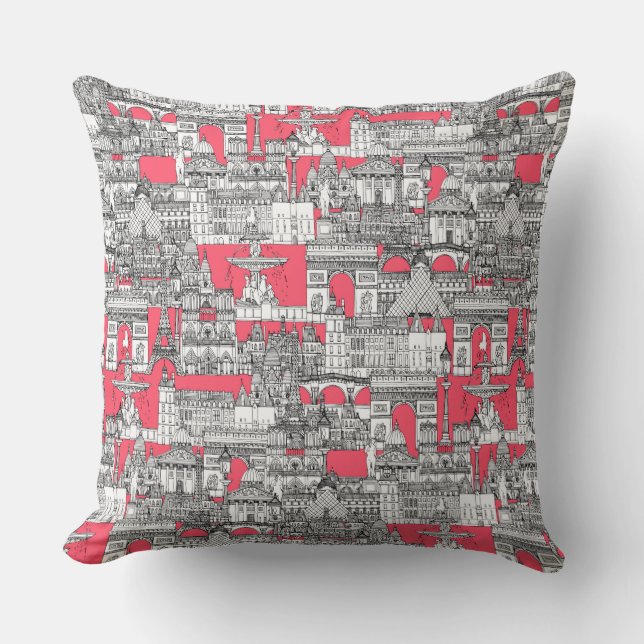 Coussin Paris toile fraise rouge (Recto)