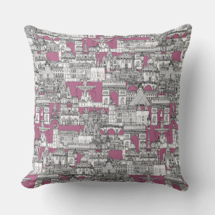 Coussin Paris toile framboise