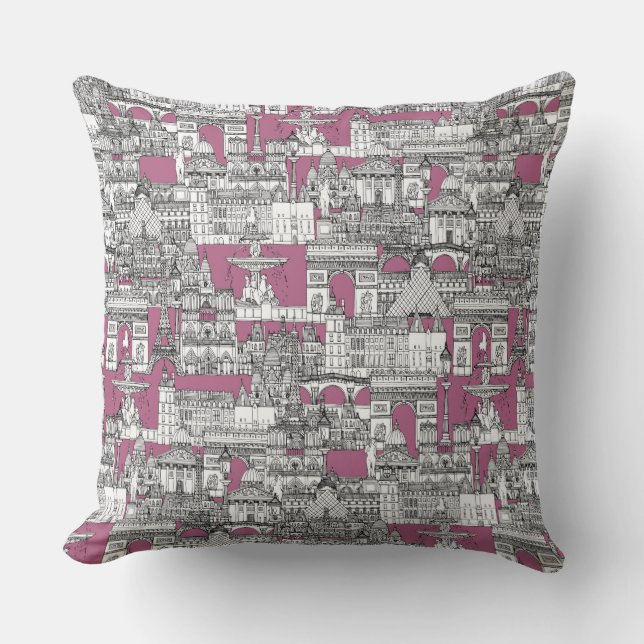 Coussin Paris toile framboise (Recto)