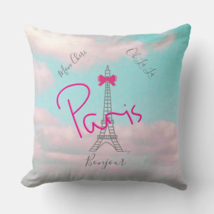 Coussin Paris, Tour Eiffel Bonjour Français Moderne