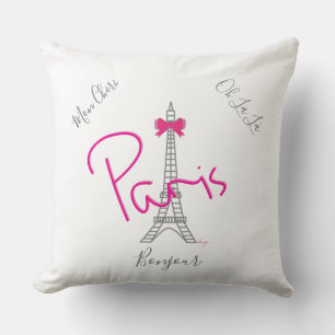 Coussin Paris, Tour Eiffel Bow rose Français Moderne Blanc