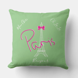 Coussin Paris, Tour Eiffel Bow rose Français Vert moderne