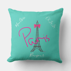 Coussin Paris, Tour Eiffel Bow rose Moderne Turquoise