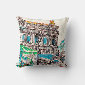 Coussin Paris vue rue sur le théâtre Café de Wicked