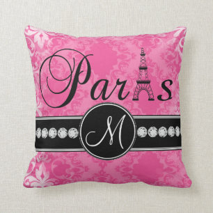 Coussin parisien de monogramme de noir de damassé