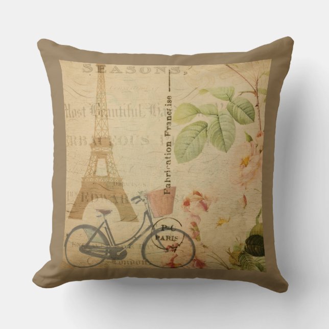 Coussin Parisien Vintage Avec Tour Eiffel (Recto)