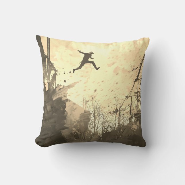Coussin Parkour Urban Free Runling Freestyling Art Sepia (Recto)