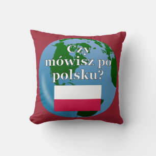 Coussin Parles-tu polonais ? en polonais. Drapeau et globe