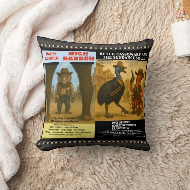 Coussin Parodie d'affiche de film animalier western (Couverture)