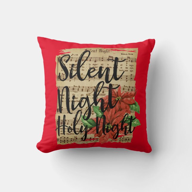 Coussin Paroles de nuit silencieuses avec Poinsettias (Recto)