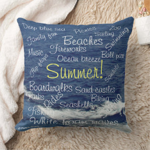 Coussin Paroles de plaisir d'été Vagues de plage Réversibl