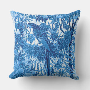 Coussin Parrot dans un cadre de jungle, Indigo bleu et bla