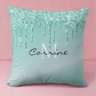 Coussin Parties scintillant à goutte bleue Monogramme mé