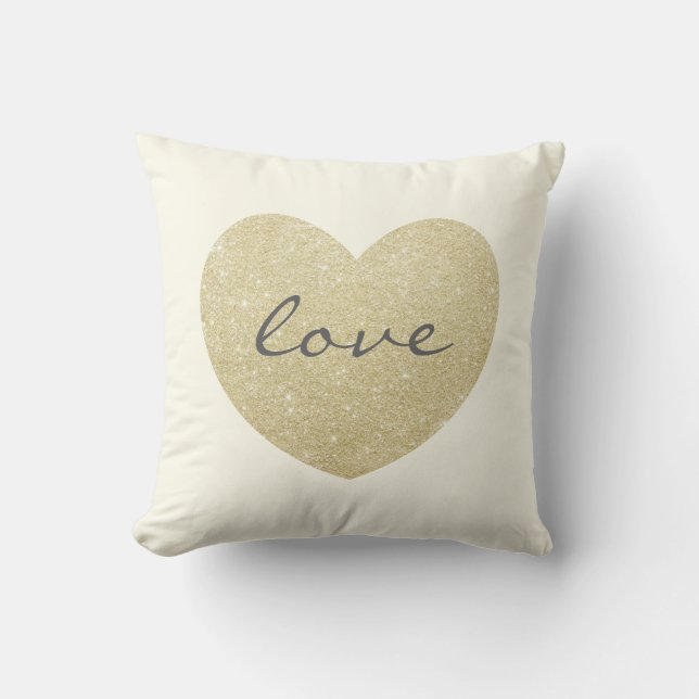 Coussin parties scintillant "Amour" coeur doré-Imprimer (Recto)