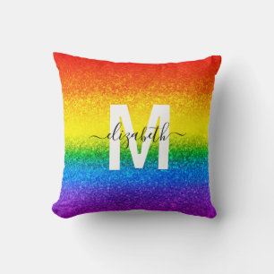 Coussin Parties scintillant arc-en-ciel chic rayures Nom d