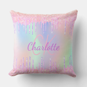 Coussin Parties scintillant arc-en-ciel goutte rose violet