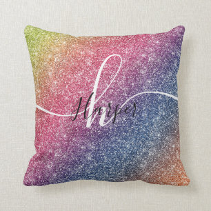 Coussin Parties scintillant arc-en-ciel Nom du monogramme