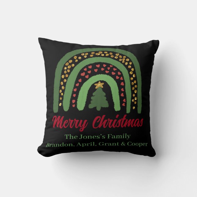 Coussin Parties scintillant arc-en-ciel rouge or vert (Recto)