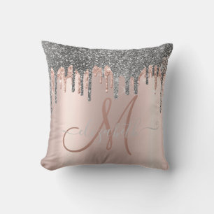Coussin Parties scintillant argent moderne Rose Monogramm