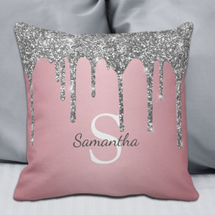 Coussin Parties scintillant argent Rose or rose  Nom