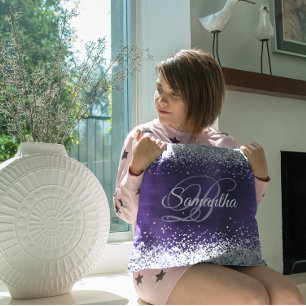 Coussin Parties scintillant argentée brillante Violet fonc