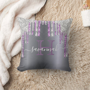 Coussin Parties scintillant argentée violet brillant scrip