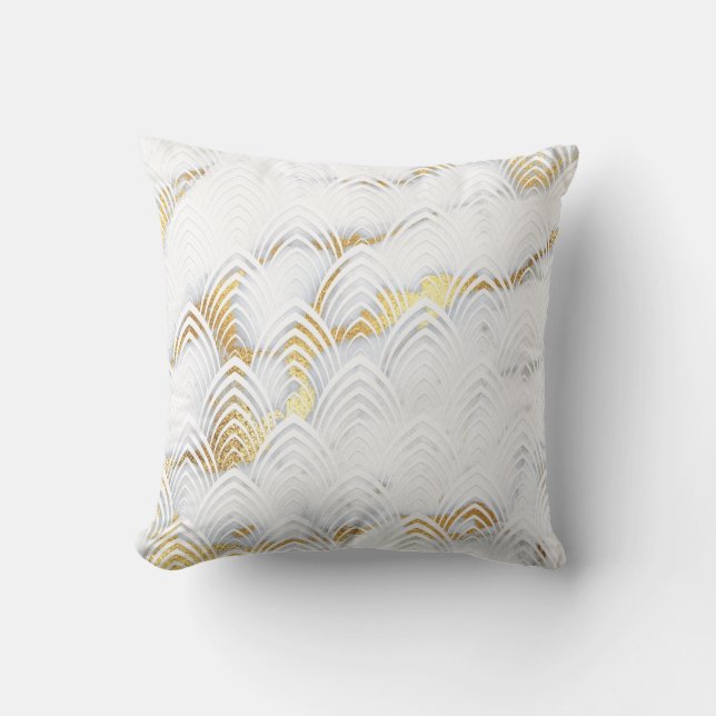 Coussin Parties scintillant Art déco en cuivre blanc gris  (Recto)