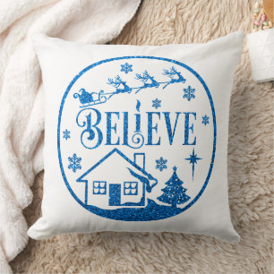 Coussin Parties scintillant blanche et bleue Croyez Noël D