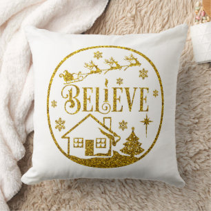 Coussin Parties scintillant blanche et or Croyez Noël Déco